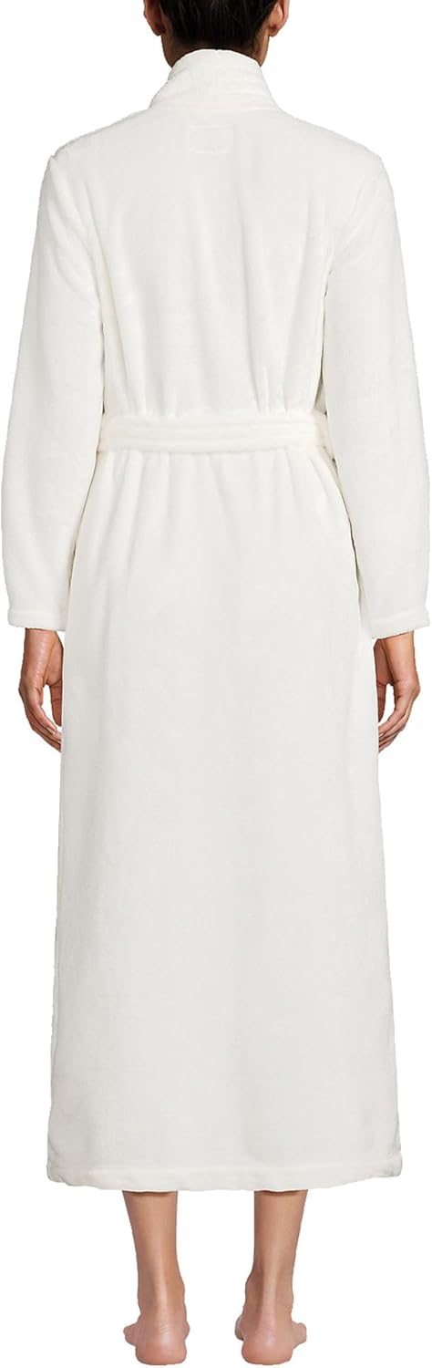 Lands' End Womens Cozy Plush Long Wrap Robe Ivory Petite Medium