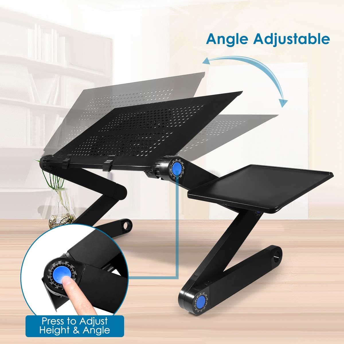 Laptop Desk for Bed, 2020 Upgraded Foldable Aluminum Adjustable Laptop Stand with Large Cooling Fan & Mouse Pad for Bed, Sofa & Couch Lap Tray
