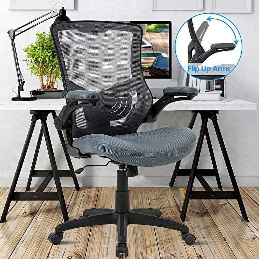 TJUNBOLIFE Office Chair Mesh Desk Chair Mid Back Computer Chair with Lumbar Support & Flip Up Arms Ergonomic Chic Adjustable Swivel Rolling Task Executive Chair for Men Women  Black