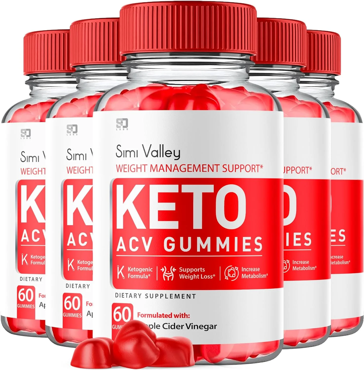 (5 Pack) Simi Valley Keto Gummies, SimiValley Keto ACV Gummies Advanced 1000MG Formula, Simi Vally Apple Cider Vinegar Folate Vitamin B6 B12 Beet Root Vegan Non GMO Keto Supplement (300 Gummies)