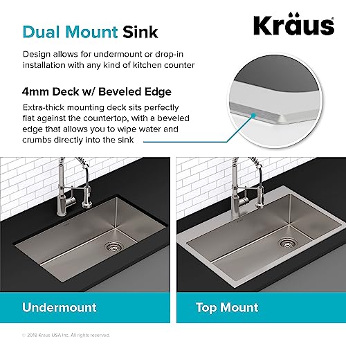 KRAUS Standart PRO 22-inch Drop-In Top Mount 16 Gauge Stainless Steel Single Bowl Laundry Utility Sink, KHT301-22L