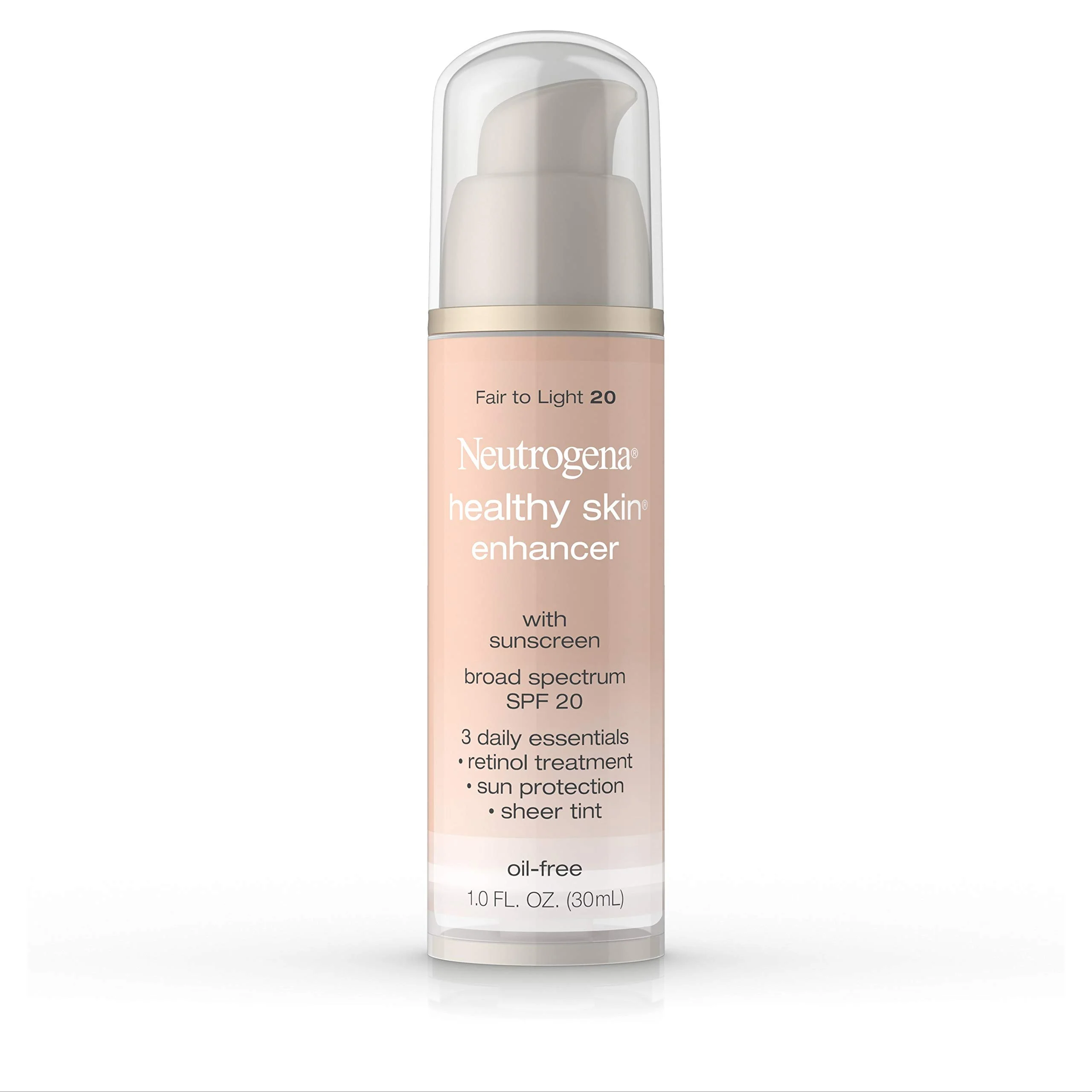 Neutrogena Healthy Skin Enhancer Sheer Face Tint With Retinol & Broad Spectrum Spf 20 Sunscreen For Younger Looking Skin, 3-In-1 Daily Enhancer, Non-Comedogenic, Fair To Light 20, 1 Fl. Oz
