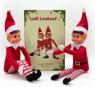 Lolli Lookout™ Christmas Elf Pair, Set of 2 Classic Plush Figurines, Red Holiday Shelf Sitters for Mantel Decor, 14 Inch, 2025 Edition