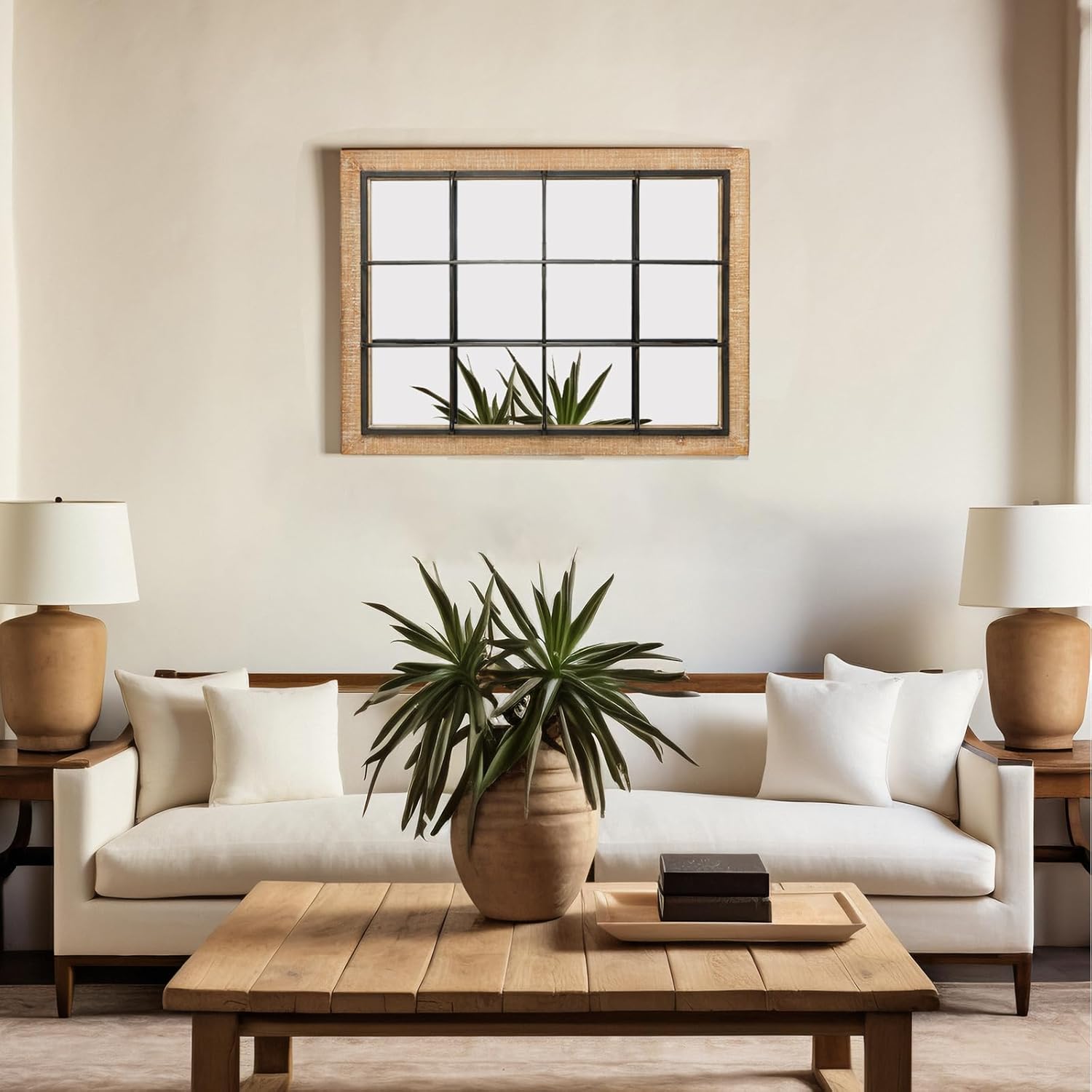 Glitzhome Windowpane Wall Mirror - 24'' x 32'' Farmhouse Decorative Wall Mirror, Hanging Rectangle Wood&Metal Frame Wall Decor Accent Mirror for Bathroom Vanity, Bedroom, Entryway, Fireplace Christmas