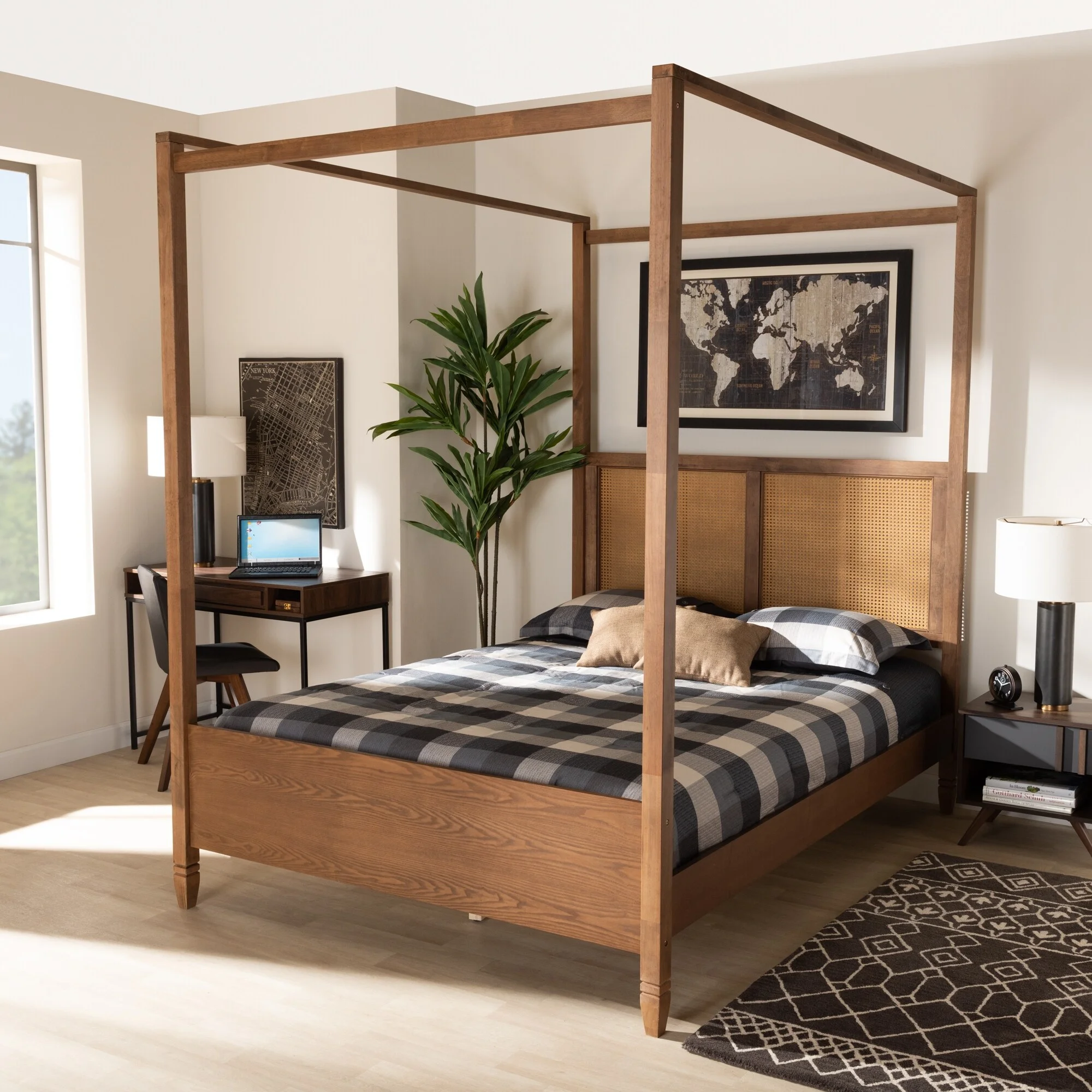 Baxton Studio Malia Modern and Contemporary Synthetic Rattan Canopy Bed King