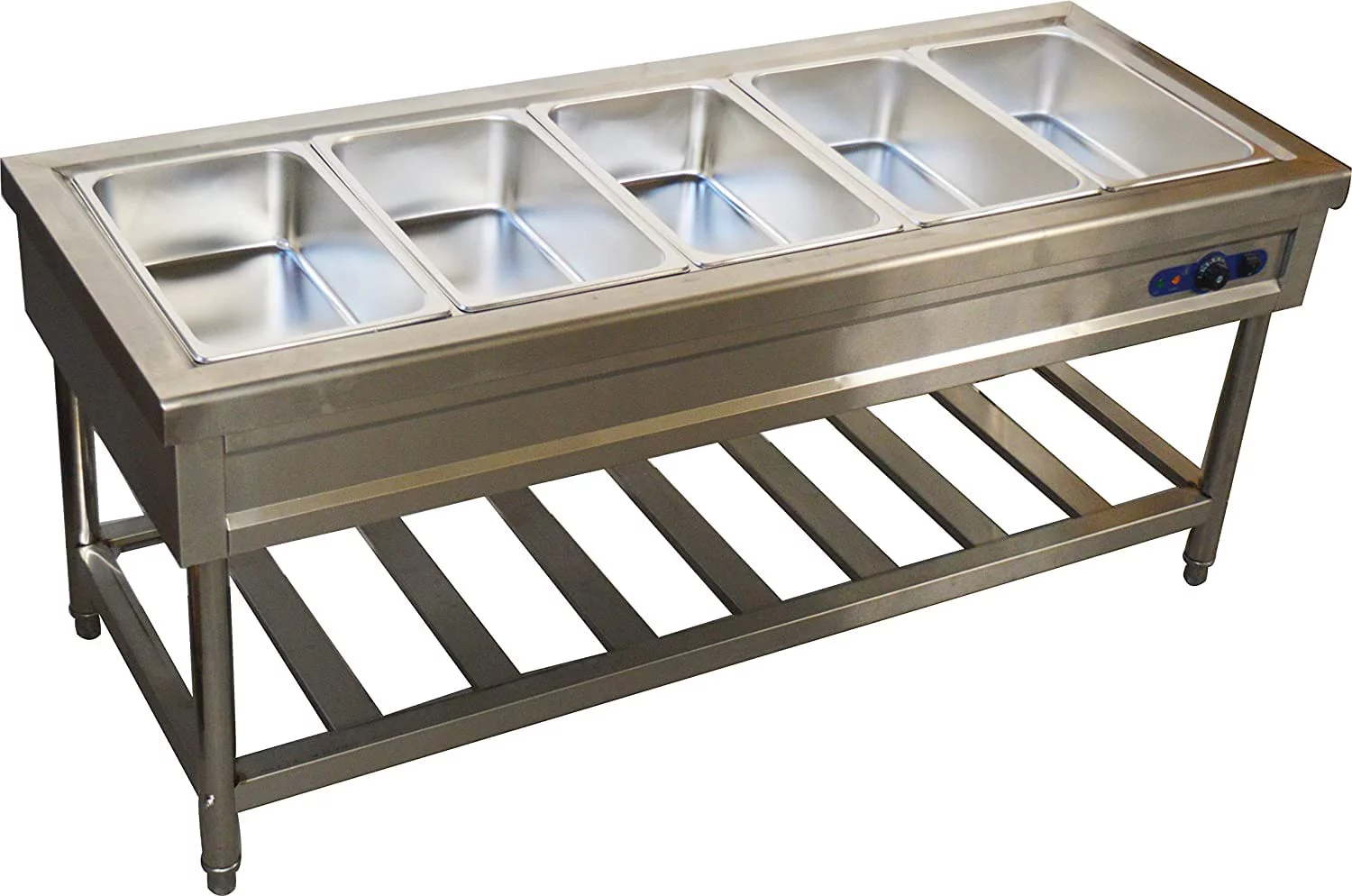 PreAsion 5-Pan Food Warmer Stove Bain-marie Canteen Buffet Steam Heater Table with Bracket