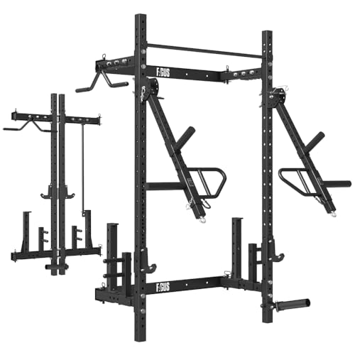 2.36'' x 2.36'' Folding Squat Rack Wall Mounted with Adjustable Pull-Up Bar, J-Hooks,Safety Arm,Dipping bar，with Simth System