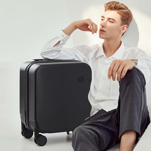 mixi Upgrade Carry on Luggage 14 Inch Underseat Personal Item Suitcases with Spinner Wheels, Hardside Rolling Suitcase PC with TSA Lock Lightweight Travel Case, Fine Grid Black