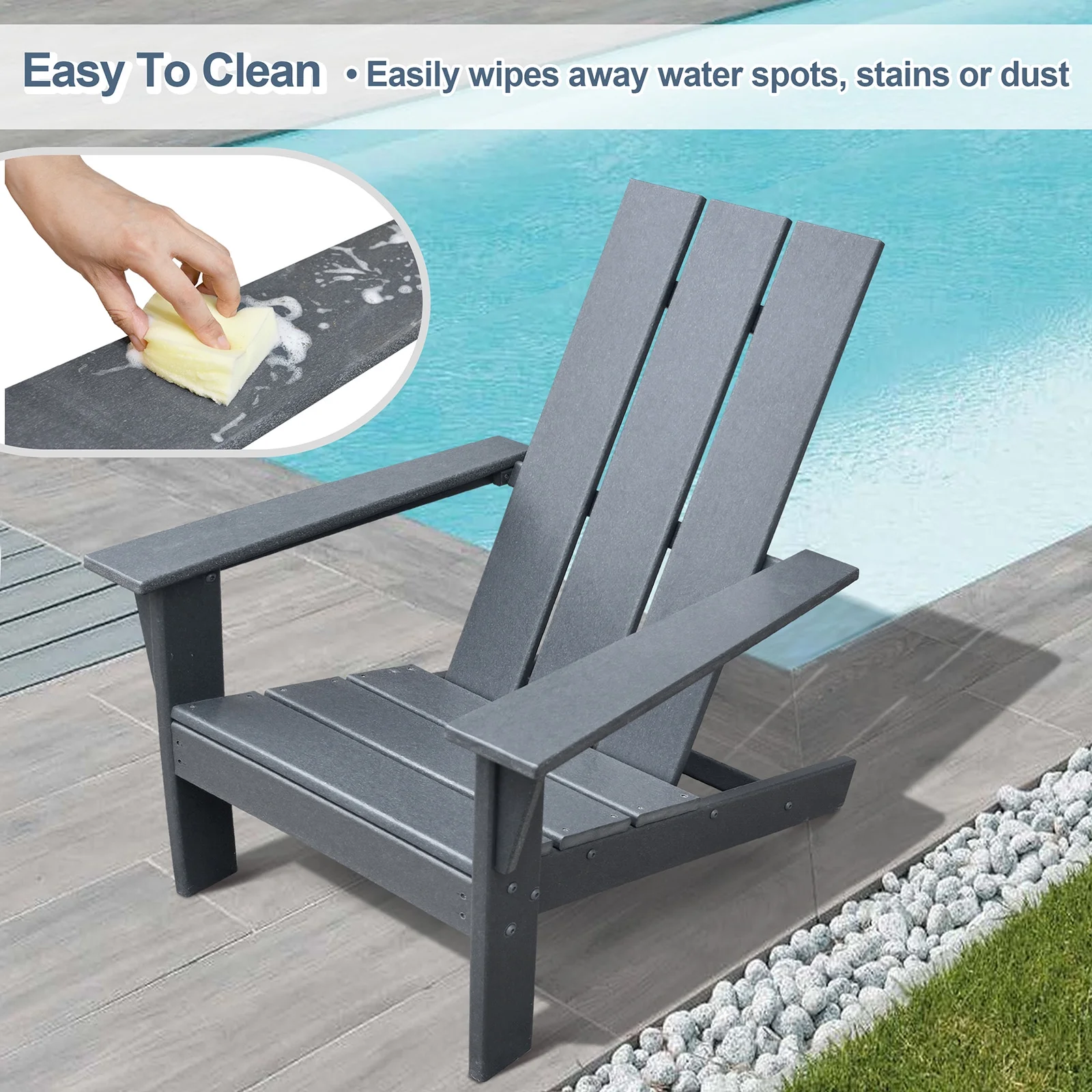 ATR ART to REAL Outdoor Patio HDPE Resin Adirondack Chair,Dark Grey