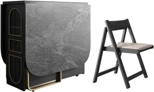 Folding Dining Table, Versatile Square Dinner Table with 4 Wheels and Storage Racks, Space Saving Kitchen, Luxury Slate Dining Room Table