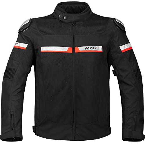 ILM Mesh Motorcycle Riding Jacket CE Armored Alloy Shoulder Pads Breathable for Men Women Model BJK01(Black, 2X-Large)