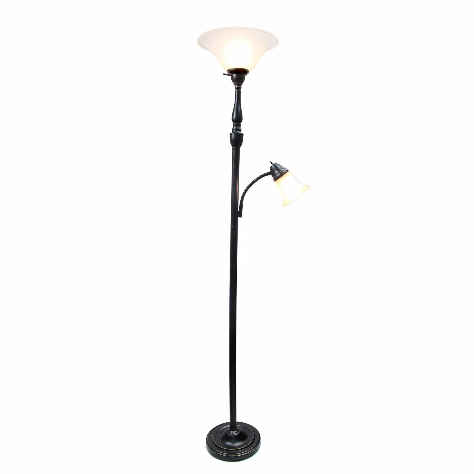 Elegant Designs 2 Light Floor Lamp with White Marble Glass, Restoration Bronze