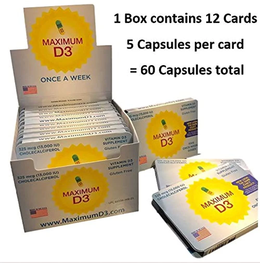 Maximum D3 13,000 IU Box, 60 Capsules Total (1 Box with 12 Cards x 5 Capsules per Card), 60-Weeks Supply