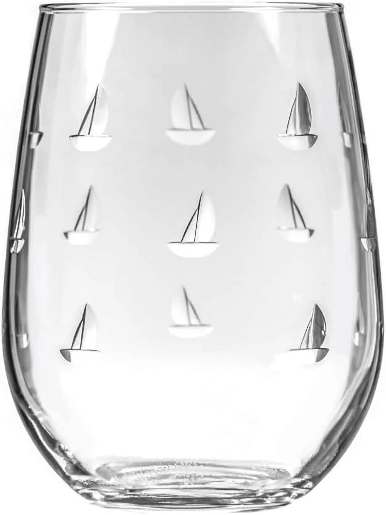 Sailing Stemless Wine 17 Ounce | Stemless Wine Glasses Set Of 4 | Lead-Free Crystal Glass | Etched Glasses | Proudly Made In The