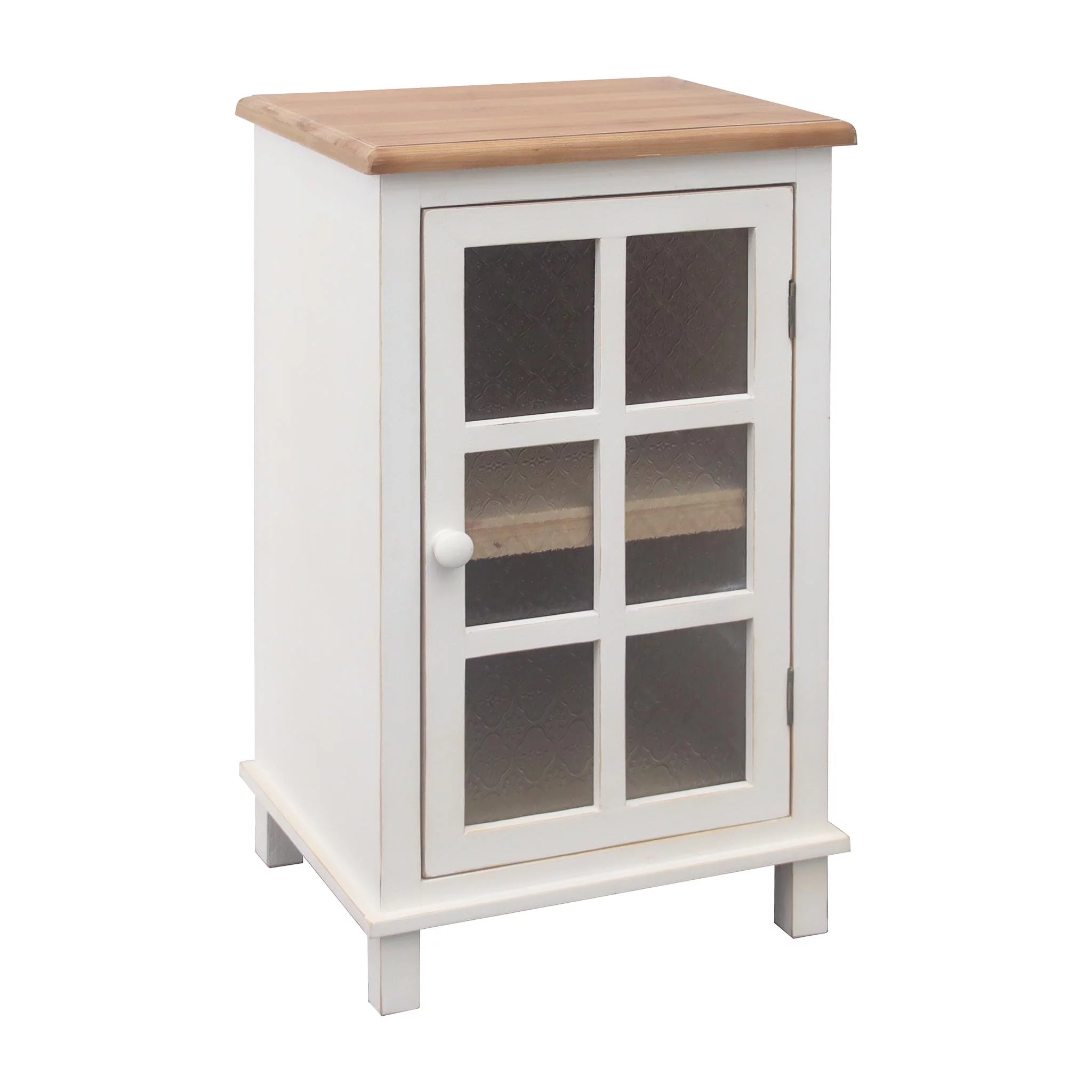 Parisloft Wood Storage Cabinet, Natural Wood and White Finish Side Table, Farmhosue Wood Furniture for Living Room, Bedroom, 15 x 12.6 x 26.2 Inches