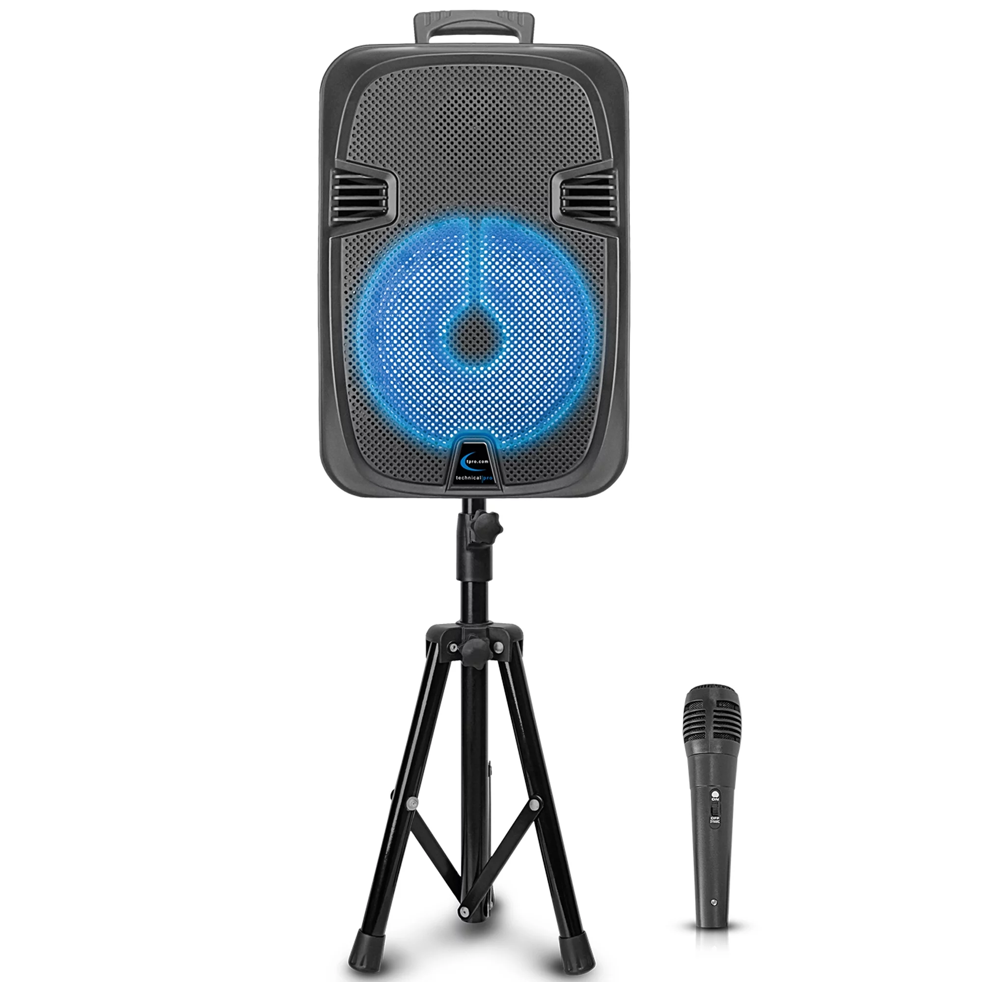 Technical Pro 2000 Watts Rechargeable 12 Inch Bluetooth LED Speaker with FM Radio, LED Woofer, SD/ USB Inputs, Tripod