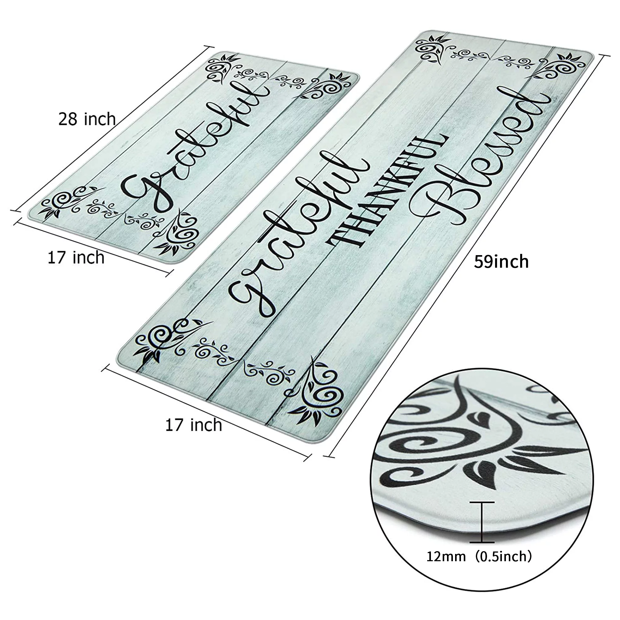 MeyJey Kitchen Rug Set, 2 Piece Anti Fatigue Non-Slip Waterproof Home Kitchen Mat Runner, Aqua Blue