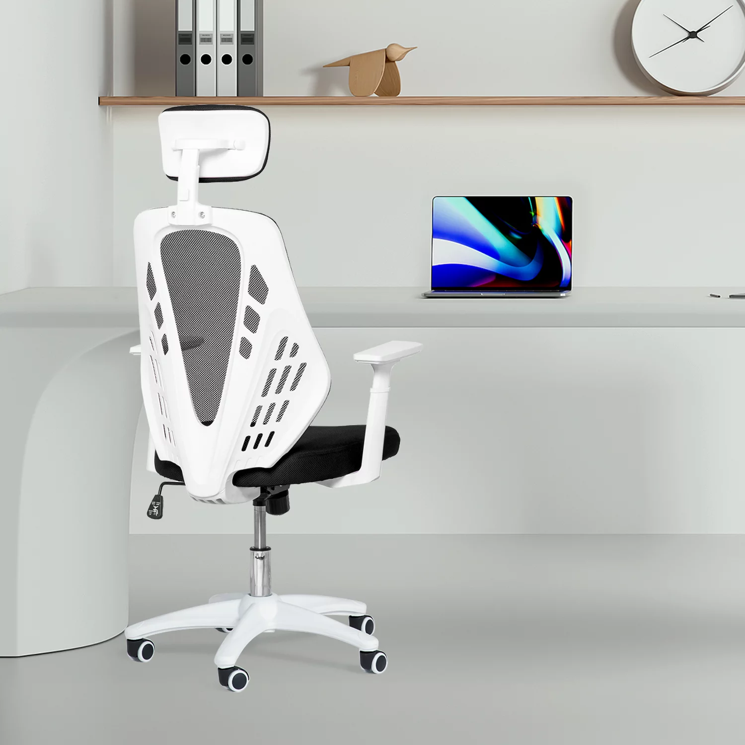 MoNiBloom Office Computer Mesh Task Chair, High Back Rolling Seat with Adjustable Headrest, Black