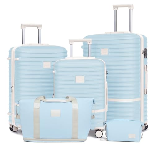 Joyway Carry On Luggage 20 Inch Expandable Suitcase with Spinner Wheel, 4 Piece Hard Shell Luggage Set with TSA Lock(White brown)