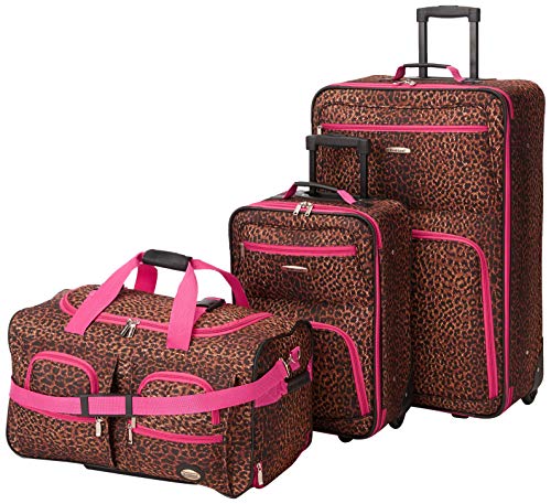 Rockland Vara Softside 3-Piece Upright Luggage Set, Expandable,Black dot, (20/22/28)