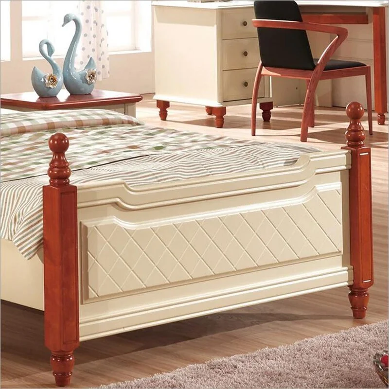 Mediterranean rustic wood bed American country side bedroom furniture 1.5m p10266