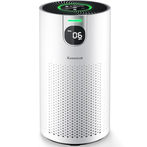 Air Purifiers for Home Large Room Covers up to 1800Ft², VisionAir 20dB Sleep Mode for Bedroom, with Real-Time AQI & PM2.5 Display, 360°Intake&Outlet Air Cleaner Pet-Friendly HEPA, HAP606, White