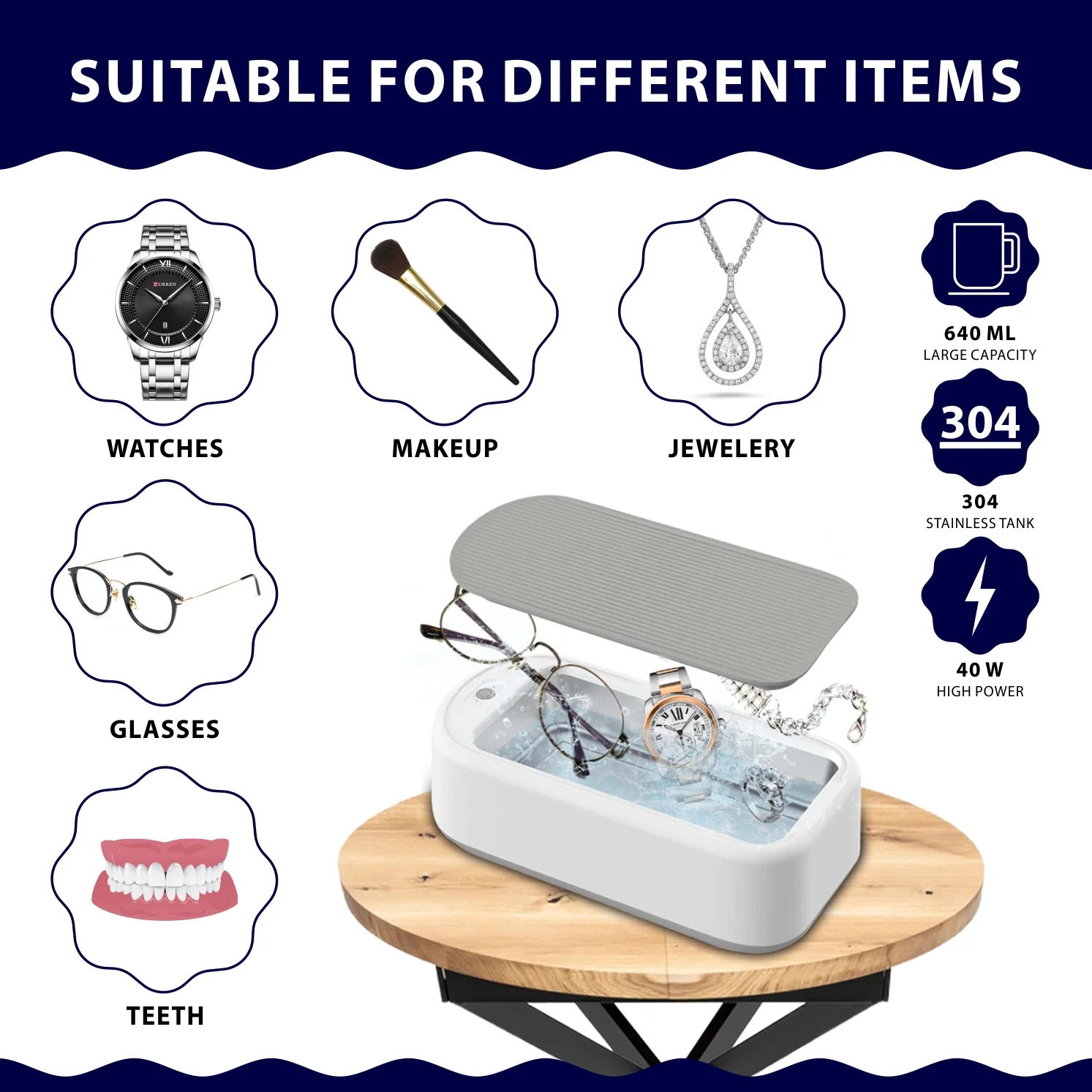 The Best Ultrasonic Jewelry Cleaner Machine 48KHz, 600ML Clean Pod with Two Timer Modes Includes Adaptor, Tweezer & Micro Fiber Cloth Ideal for Cleaning Jewelry, Glasses, and Watches
