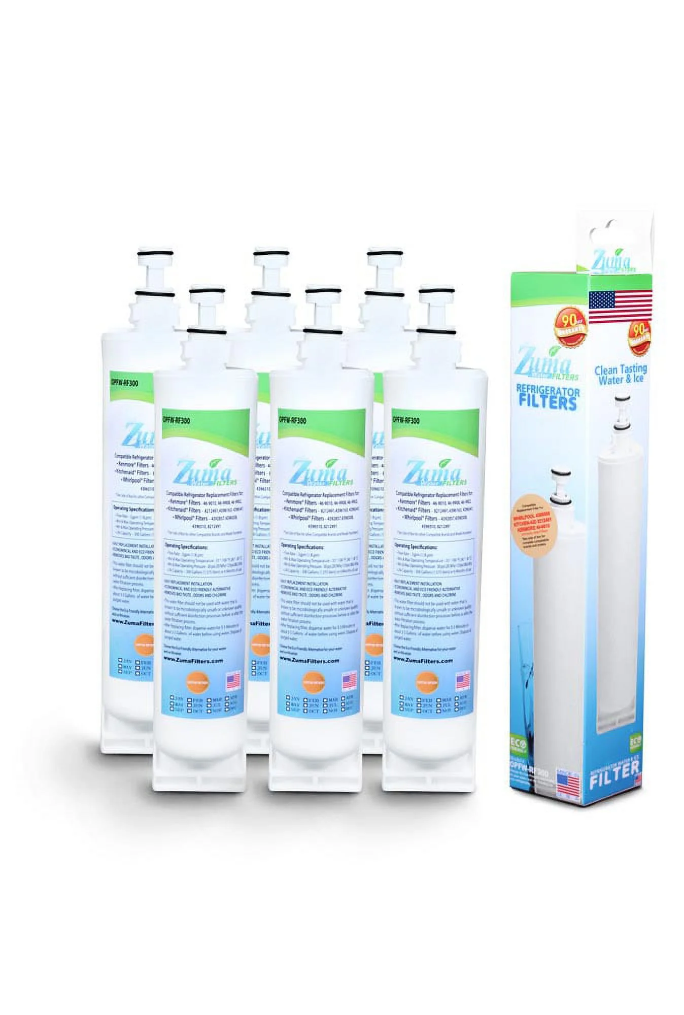 ZUMA Brand , Water and Ice Filter , Model # OPFW-RF300 , Compatible with Thermador® 00491849 - 6 Pack - Made in U.S.A.