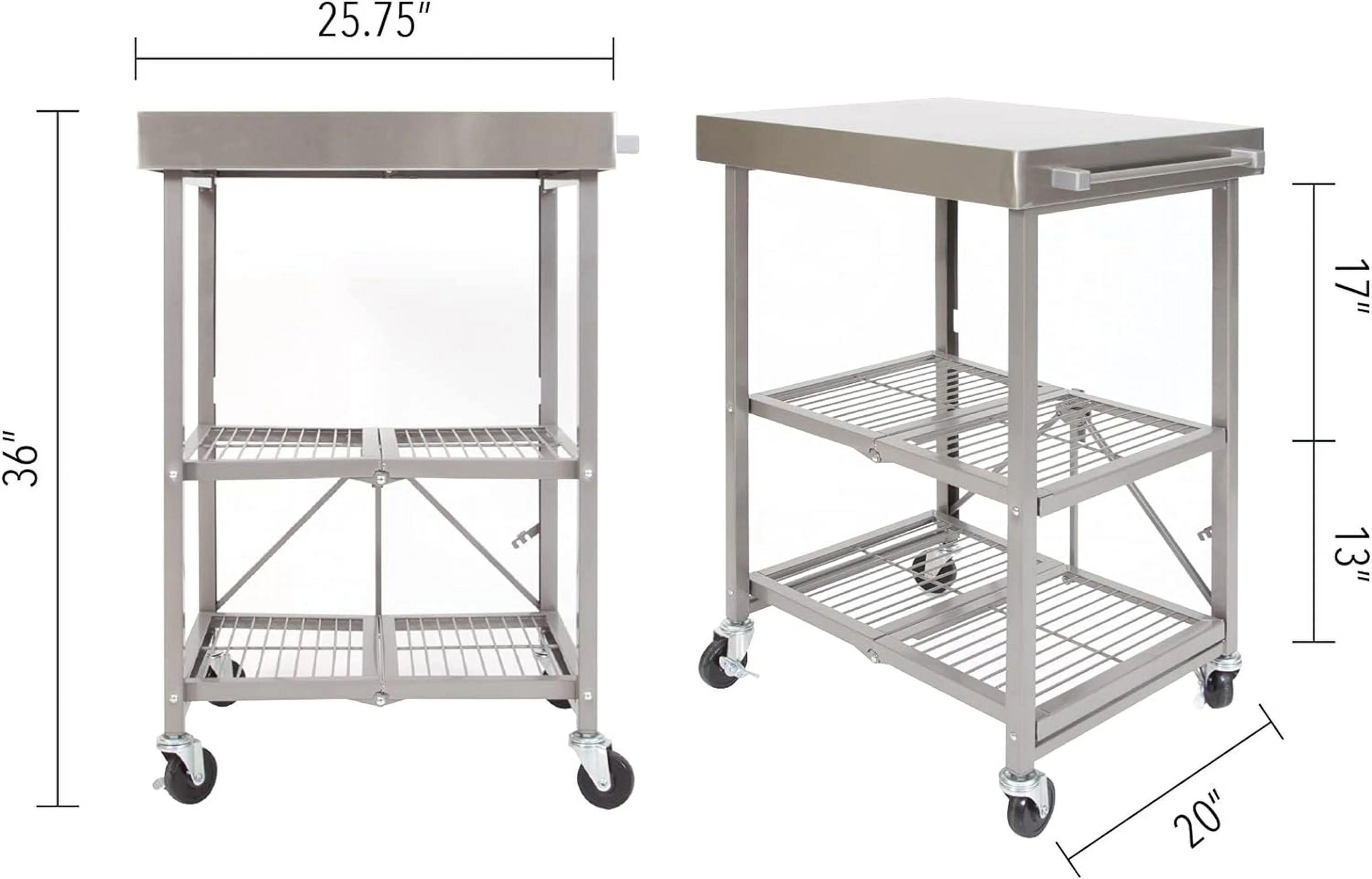 Stainless Steel Table With Wheels, 3-Tier Foldable Rolling Cart Made Of -Grade Metal - Stainless Steel Kitchen Island Design For Chefs Food Prep