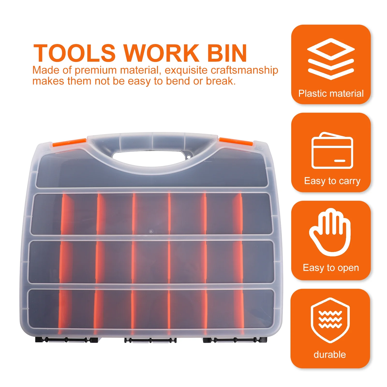 2pcs Screw Tool Organizer: Tackle Box Storage With Removable Dividers- Impact Resistant Polymer Storage Bins For Nuts,, Small Parts,- compartment, ( Black, Orange )