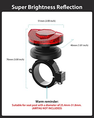 Airtag Bike Mount, Stouchi Hidden AirTag Bicycle 25.4~31.8mm Seat Post Reflector, Waterproof GPS Tracker Case for Apple Airtag Anti-Theft Safety Holder