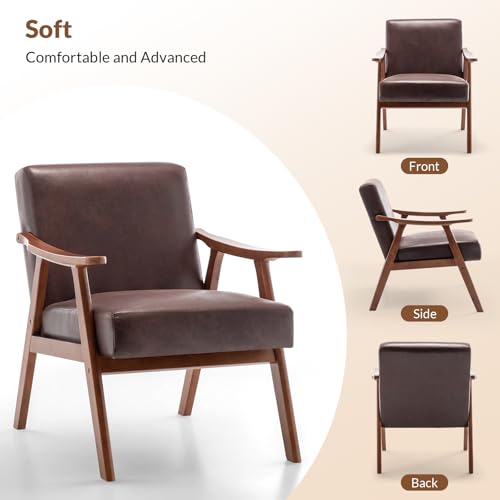 Rovibek Upholstered Accent Chair with Arms - Mid Century Modern Accent Chairs with Wood Frame, Upholstered Arm Chairs with 5.9in Thick Foam, Beige Occasional Chair, Set of 2