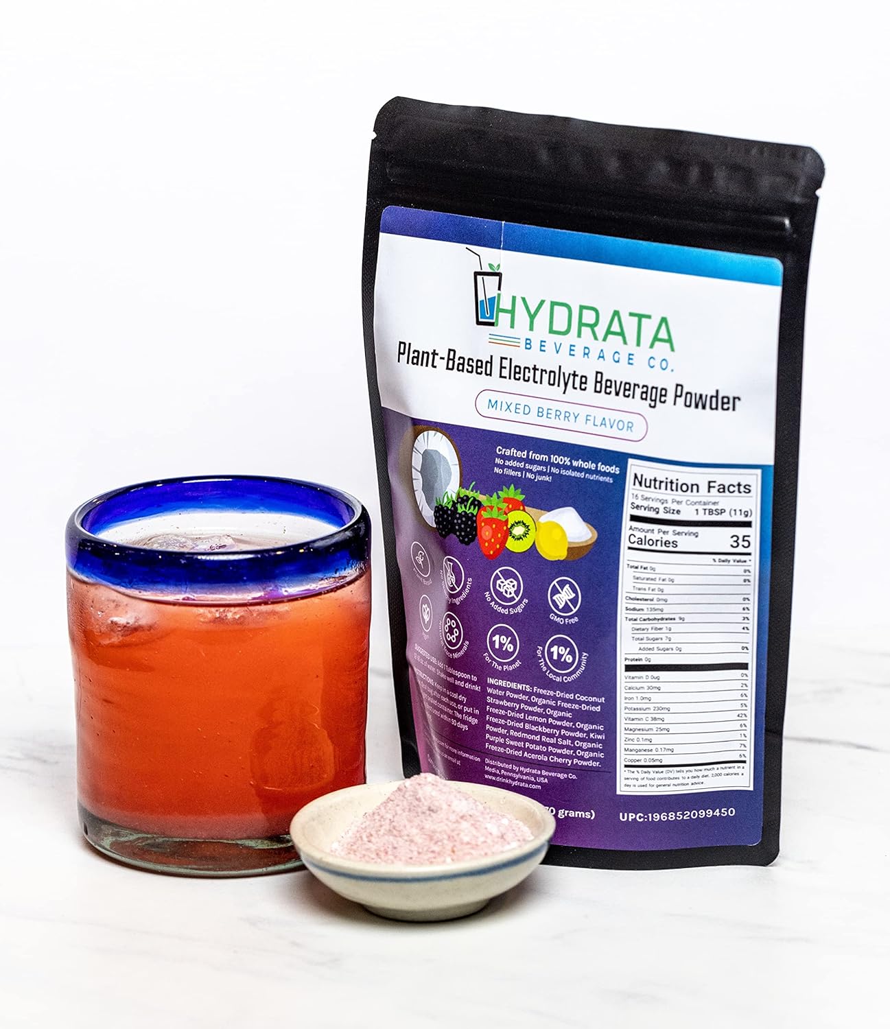 Electrolyte Beverage Powder - Mixed Berry Flavor- 16 serving pouch (170 grams) - 100% Whole-Food Hydration