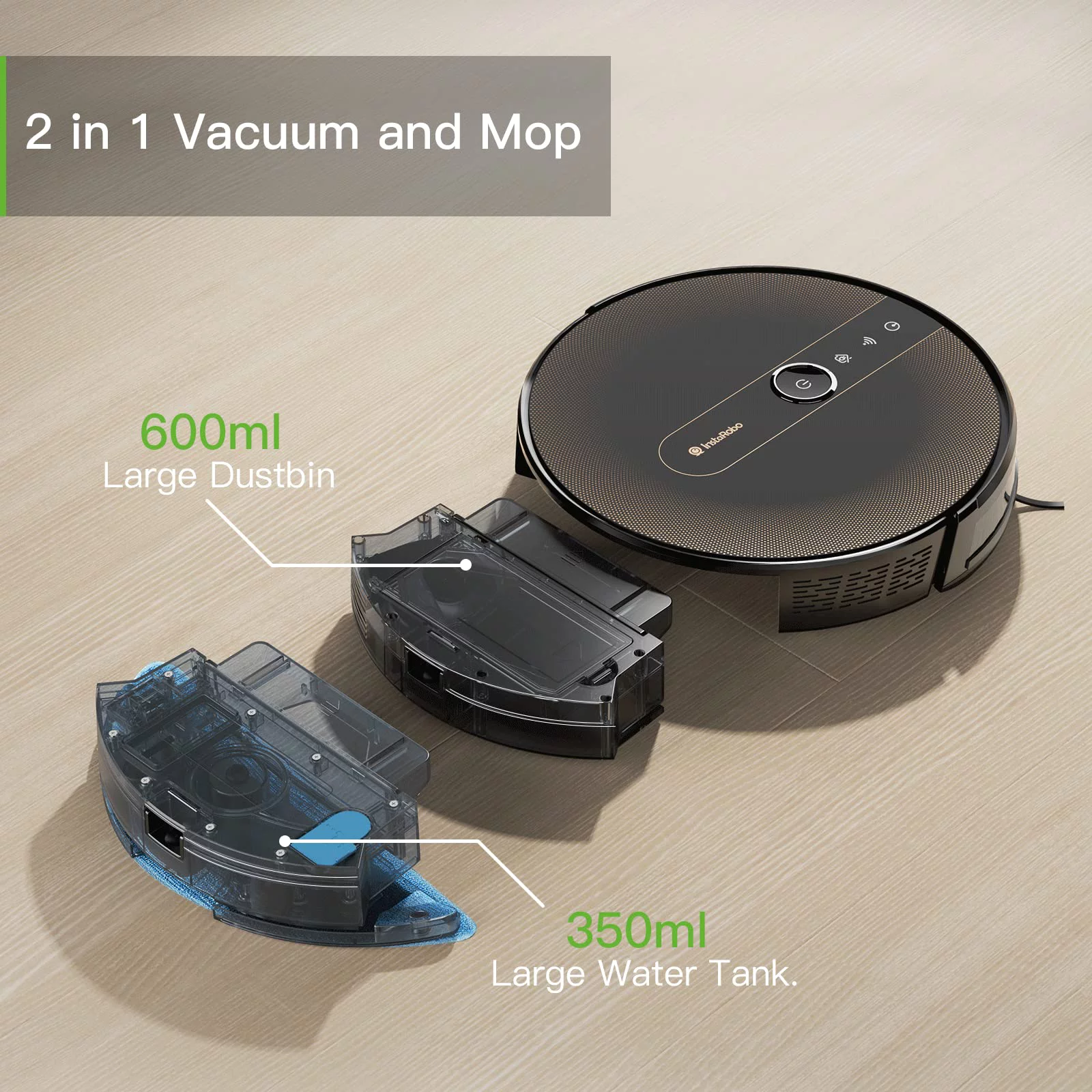 Robot Vacuum with Smart Mapping, Schedule Clean, InstaRobo X1 Robot Vacuum Cleaner, 2000Pa Suction, Wi-Fi/App/Voice/Remote Control Robot Vacuum and Mop Combo for Pet Hair, Hard Floor and Carpet, Black