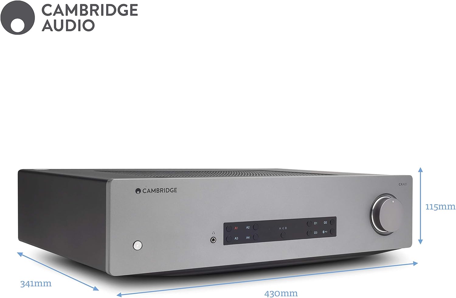 Cambridge Audio CXA81 Stereo Two-Channel Amplifier with Bluetooth and Built-in DAC - 80 Watts Per Channel (Lunar Grey)