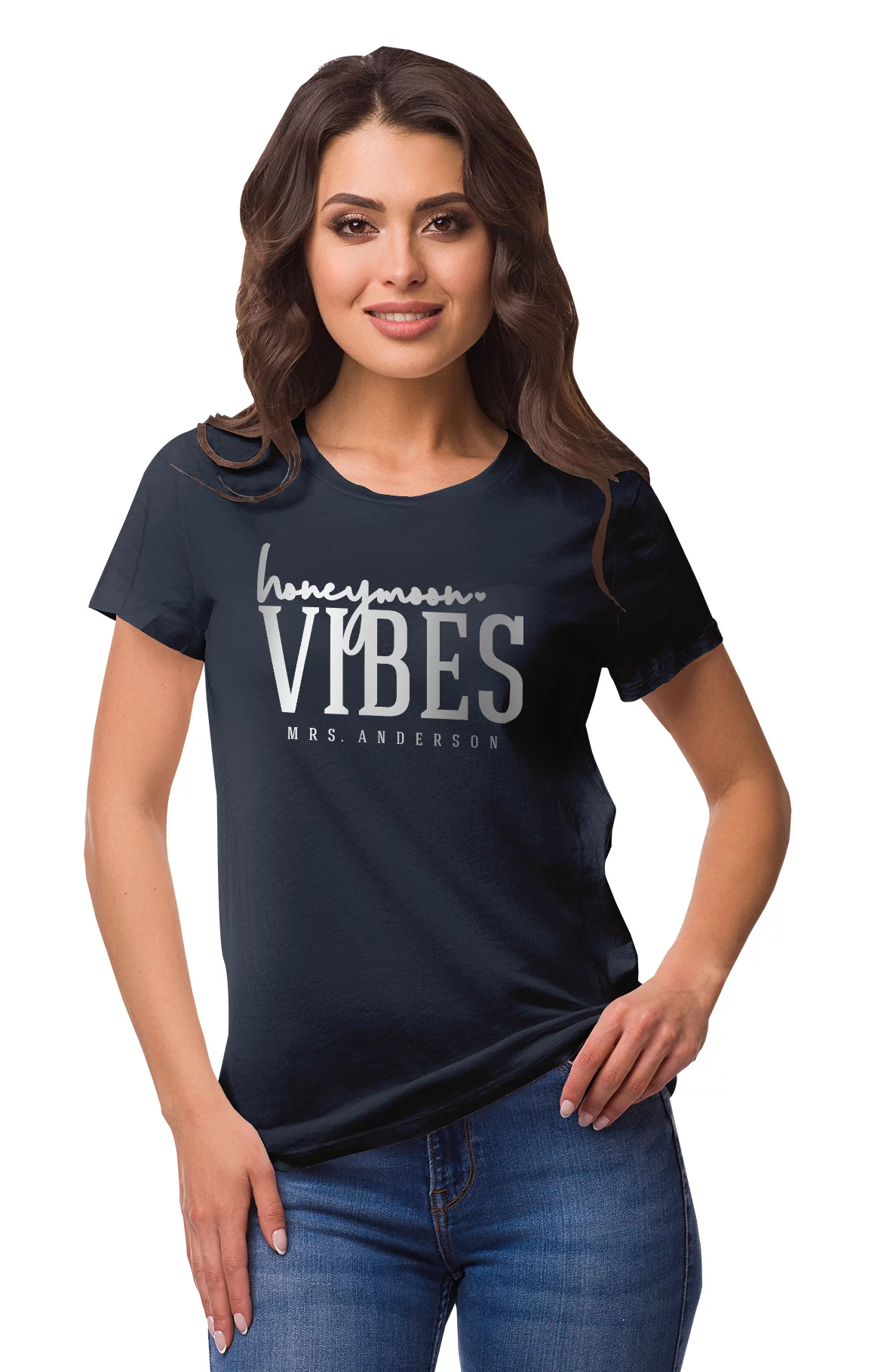 Inkdotpot Personalized Womens Tshirt Top Honeymoon Vibes Mrs WeddingAnnouncement Shirt-FX