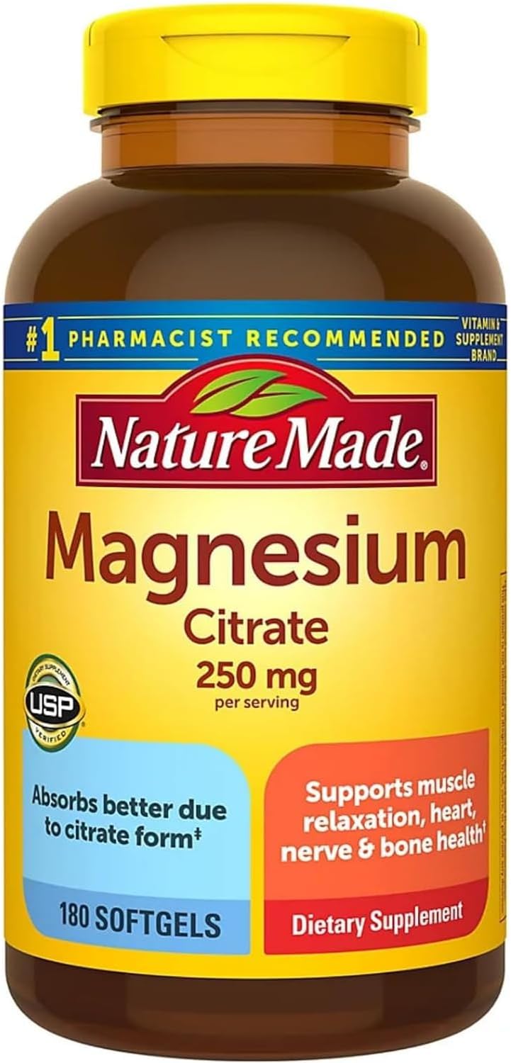 Nature Made Magnesium Citrate 250 mg Dietary Supplement,180 Count Softgels Pack of 1