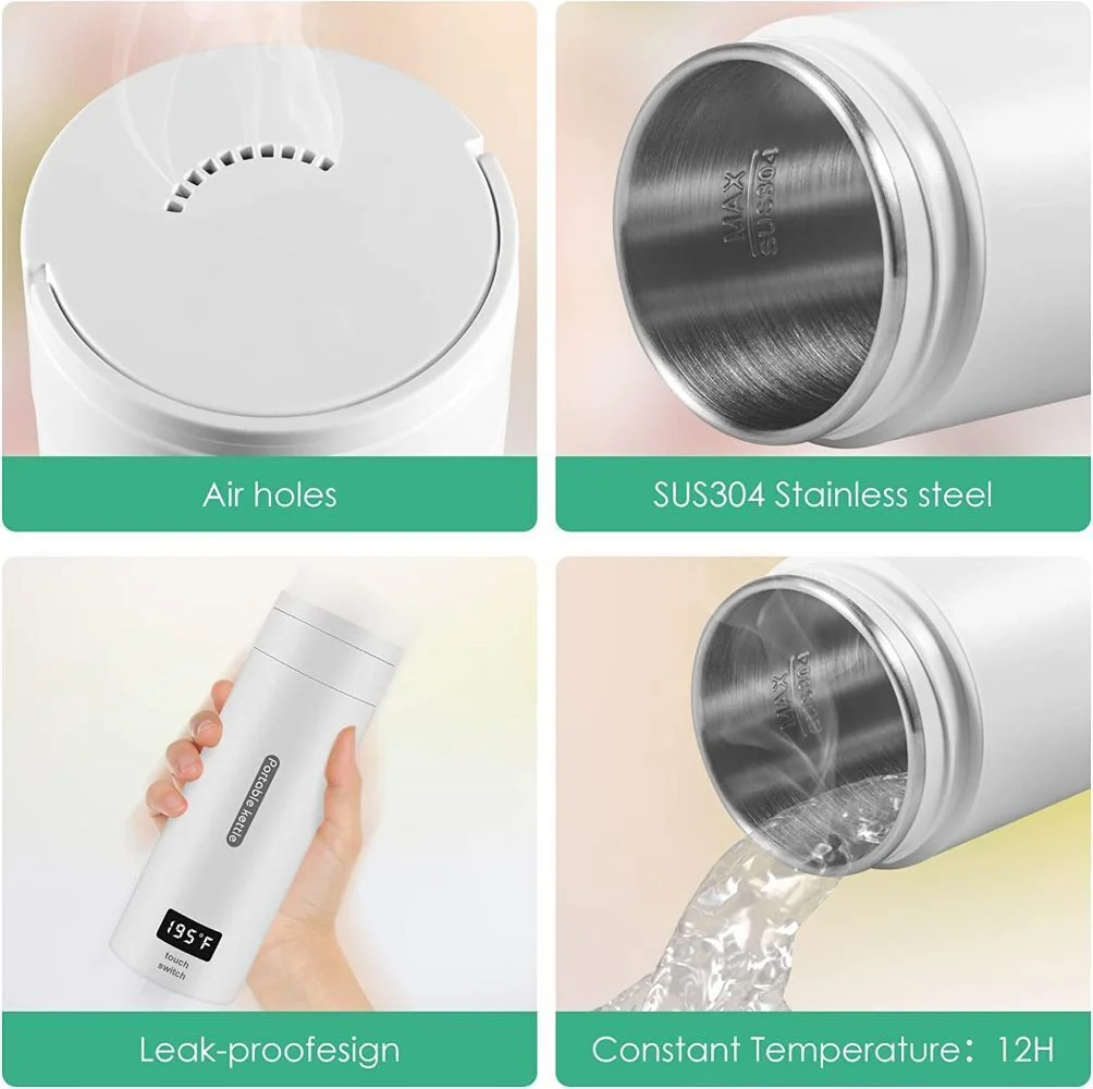 JLLOM   Electric Kettle 380ml Portable Thermal Cup Make Tea Coffee Travel Boil Water