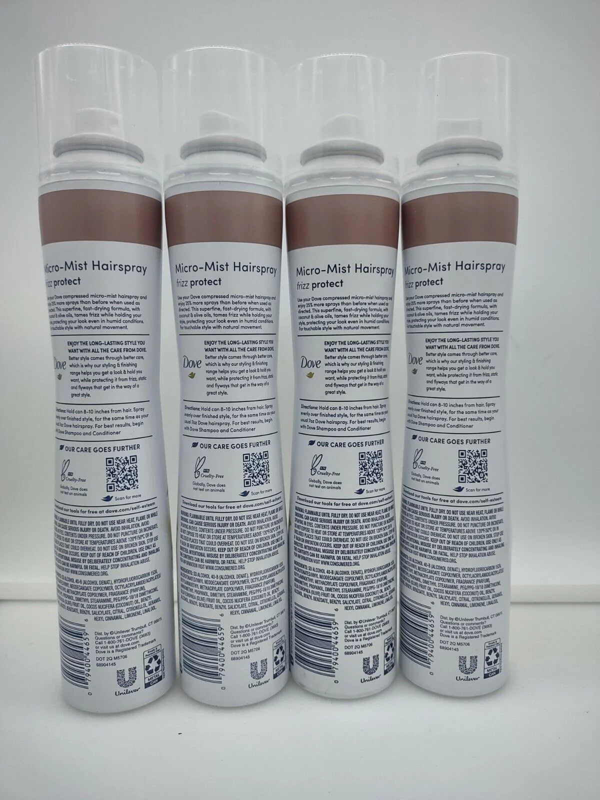 Dove Compressed Micro Mist Hairspray, Level 3 Hold, Frizz Control, 4-Pack