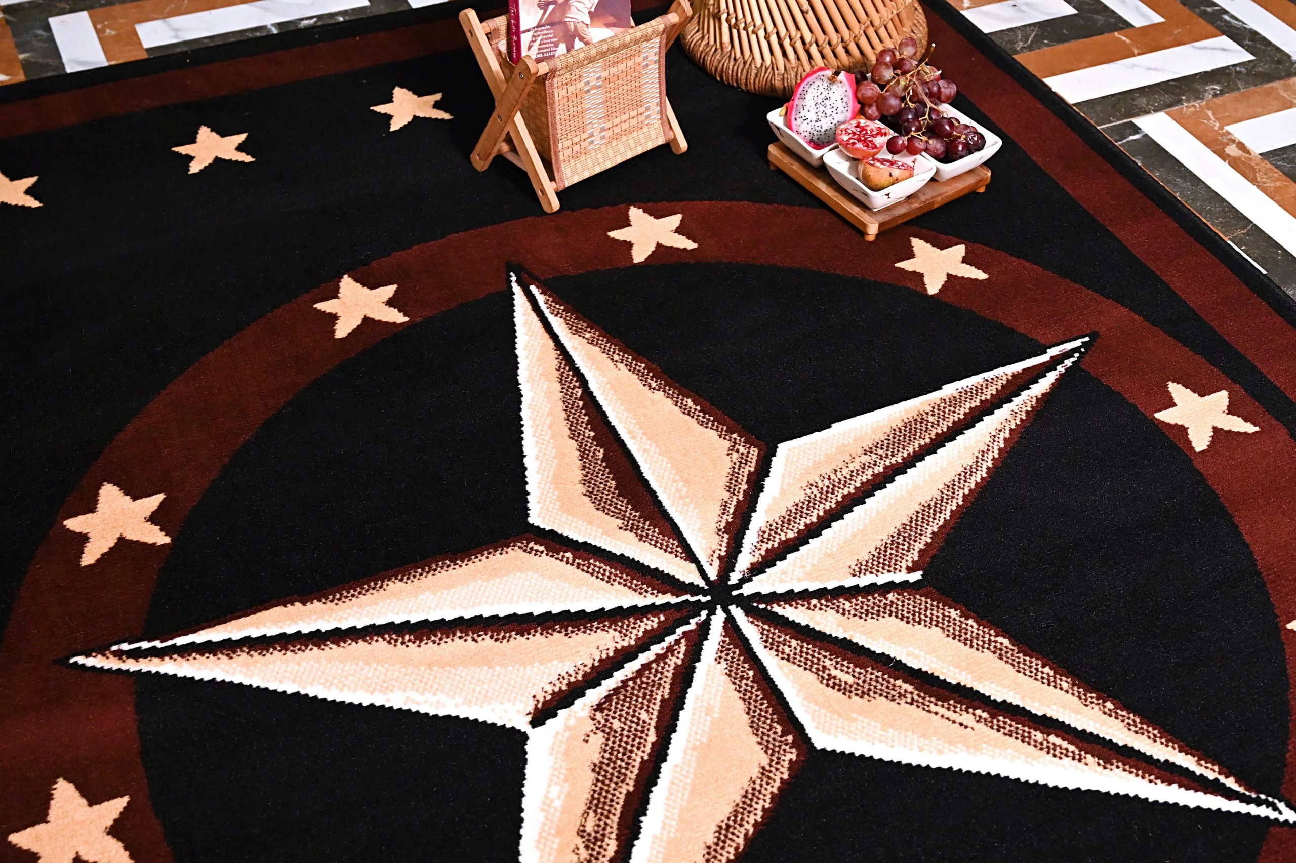 Furnish My Place Indoor Texas Western Star Rug with Jute Backing Runner - 2 ft. x 8 ft., Black, Cowboy, Area Rug for Living Room, Bedroom, Hallway