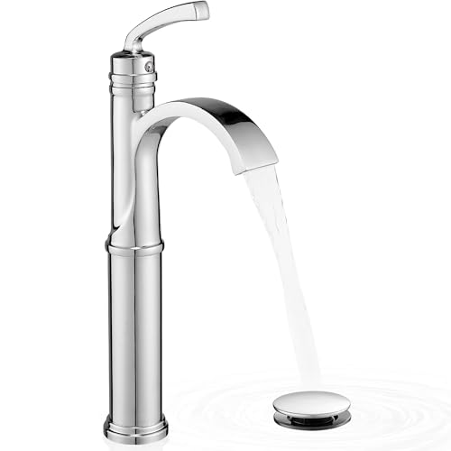 Vessel Sink Faucet, Oil Rubbed Bronze Waterfall Bathroom Sink Faucets, Brass Tall Bathroom Faucet Vanity Faucet 1 Hole Restroom Faucet Single Handle with Pop-up Drain Supply Hose
