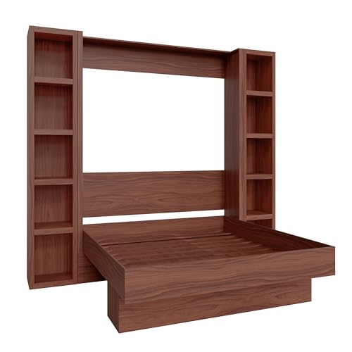 Oakland Living Easy-Lift Queen Murphy Wall Bed in Brown Wood Grain with Two Bookshelves