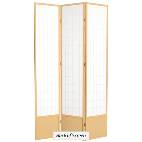 Red Lantern 7 ft. Tall Window Pane Shoji Screen-White-3 Panels Room Divider