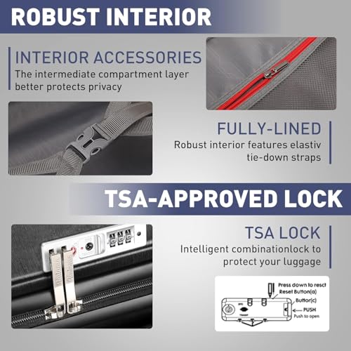 imiomo 20 Inch Expandable Carry on Luggage Sets with Spinner Wheels, Hard Shell Lightweight Rolling Travel Carry-on Suitcase with TSA Lock, Black