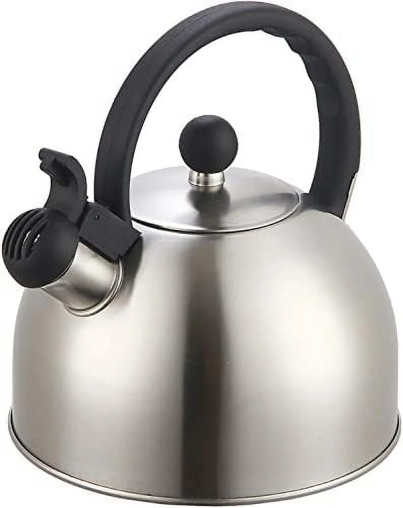 2 Liter Stainless Steel Whistling Tea Kettle - Modern Stainless Steel Whistling Tea For Stovetop With Cool Grip Ergonomic Handle (2L Silver)