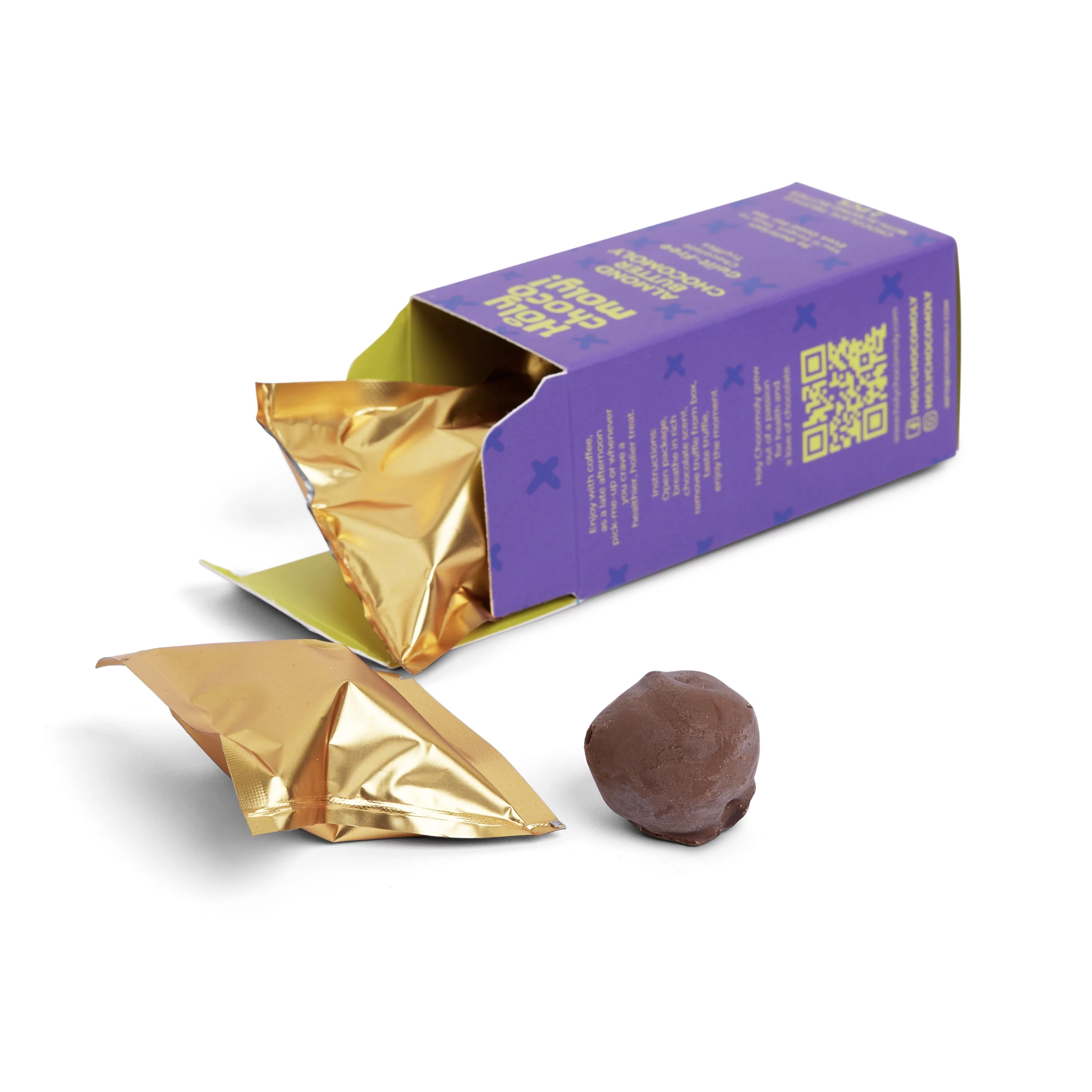 Holy Chocomoly! | 4 Pack Almond Butter Chocolate Truffles | Low in Refined Sugar, Whole Food Ingredients | Made With Dates and Real Nut Butters | On the Go Snacks | 4 Truffles/Box, 16 Count