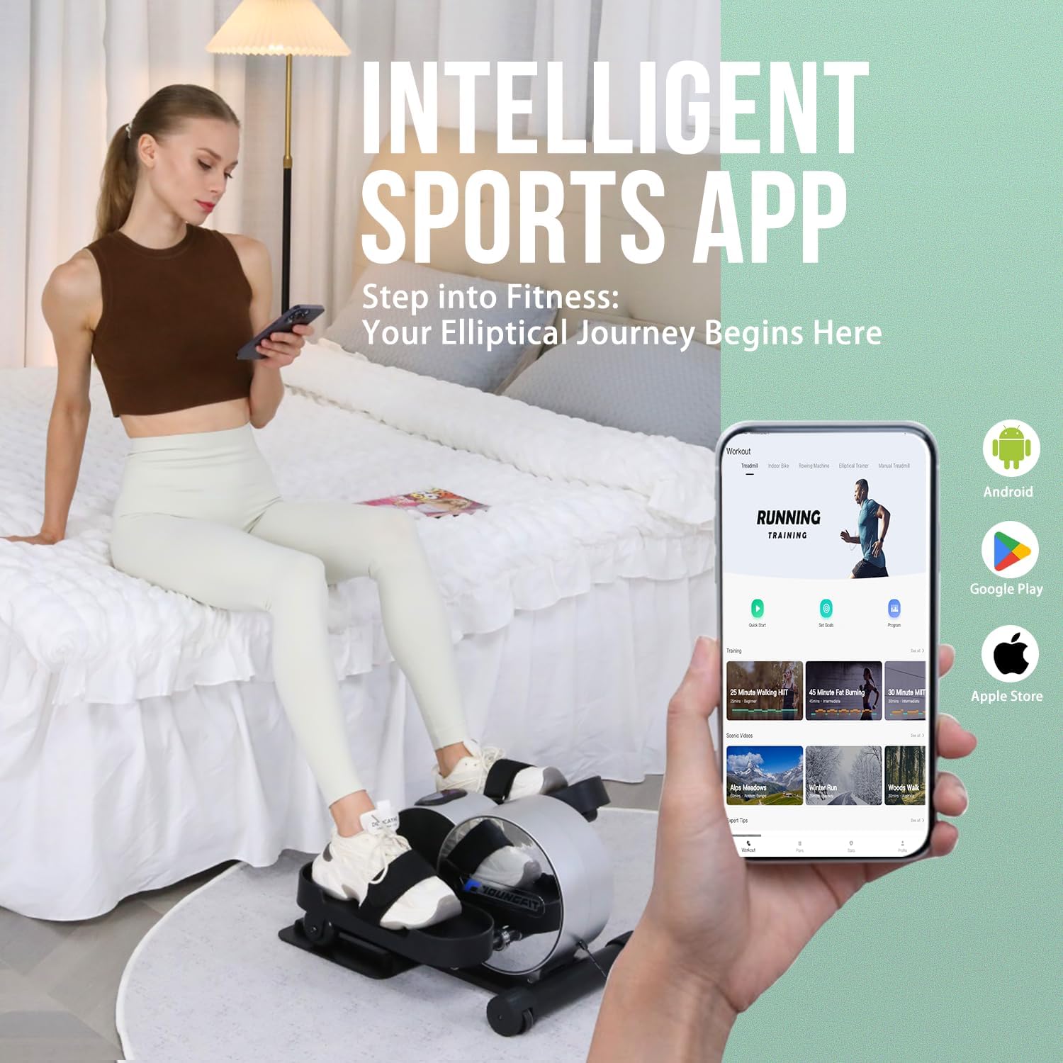 Under Desk Elliptical - Portable and Quiet Leg Exerciser While Sitting for Seniors with Remote and App Control, LCD Display, Electric Seated Pedal Ellipse Machine for Home, Office