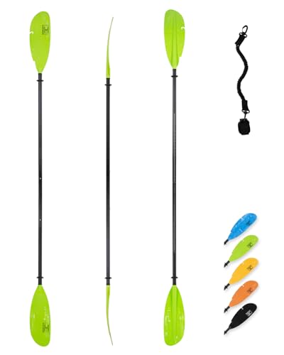 OCEANBROAD Adjustable Fishing Kayak Paddle - 94in/240cm-98in/250cm-102in/260cm Aluminum Alloy Shaft with Paddle Leash