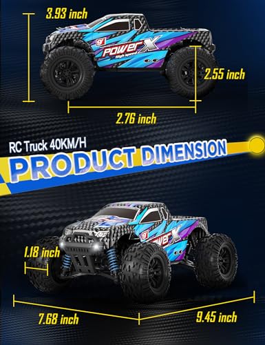 Remote Control Car, 1:16 Scales High Speed 4WD RC Cars for Adults Kids 40+KMH,All Terrains Off Road Waterproof RC Monster Truck,Fast 2.4GHz RC Cars for Boys Age 8-12,2 Batteries for 45Min Play