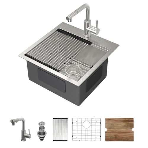 25 Inch Utility Laundry Sink Drop In 16 Gauge Stainless Steel Single Bowl Laundry Room Sink Laundry & Utility Room Kitchen Sinks 25